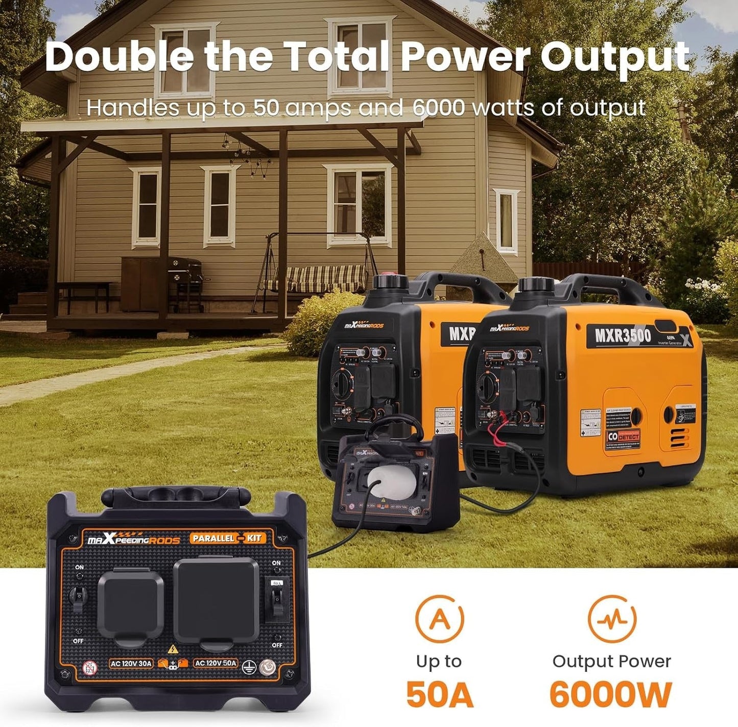 Generator Parallel Kit – 6000W Output | Works with Multiple Generator Brands | 30A & 50A Outlets | Includes Cables & Adapters - Durvy Industrial_