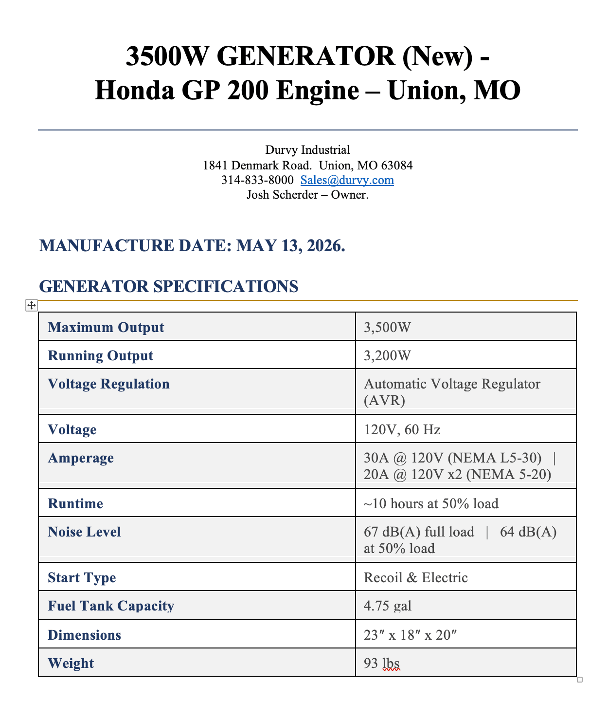 3500 Watt Generator - Honda GP 200 - Durvy Industrial_