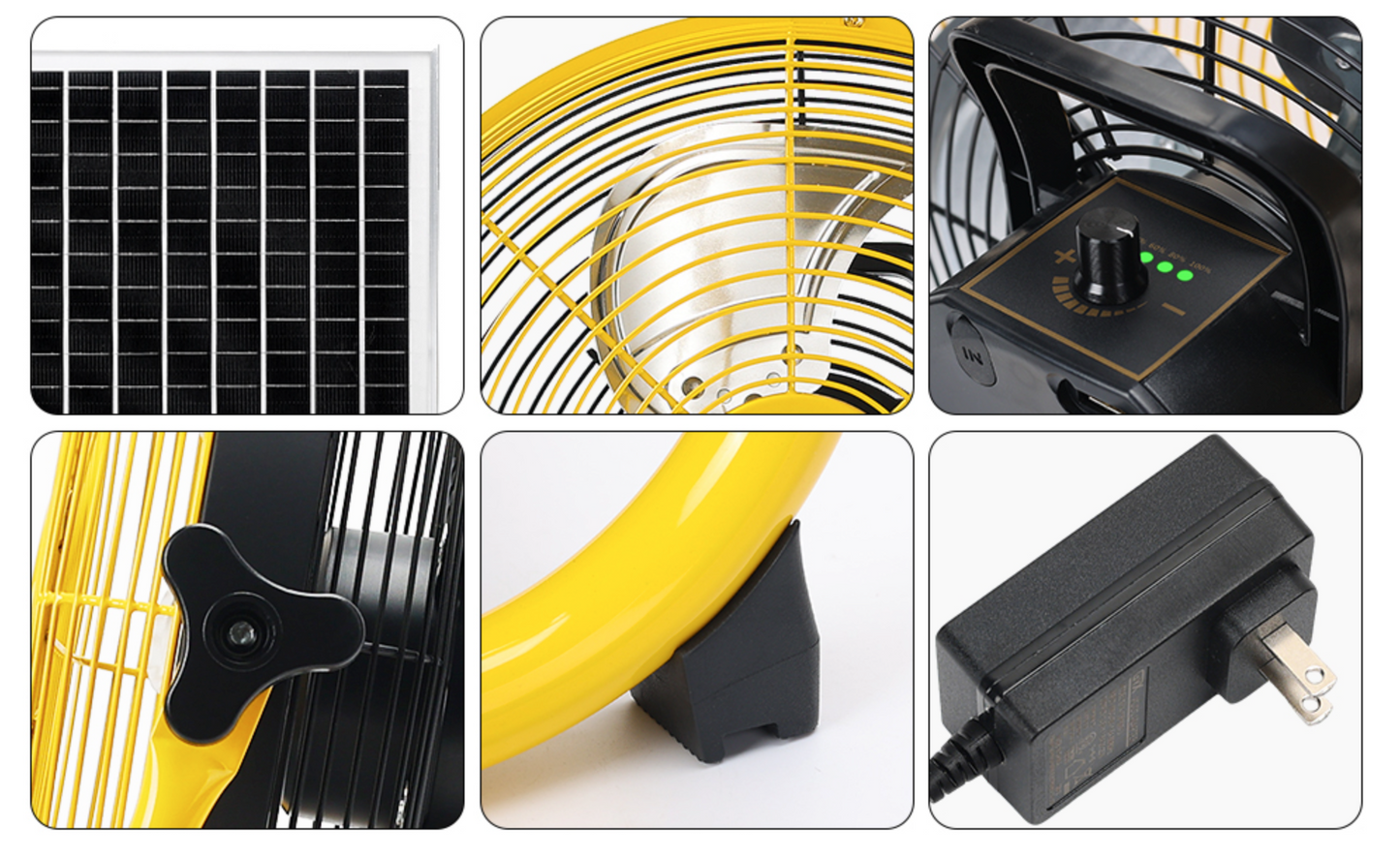 CNMI GUAM Free Air Ship.  12" Solar Rechargeable Floor Fan with 35W Solar Panel USB CHARGING outlet on fan.