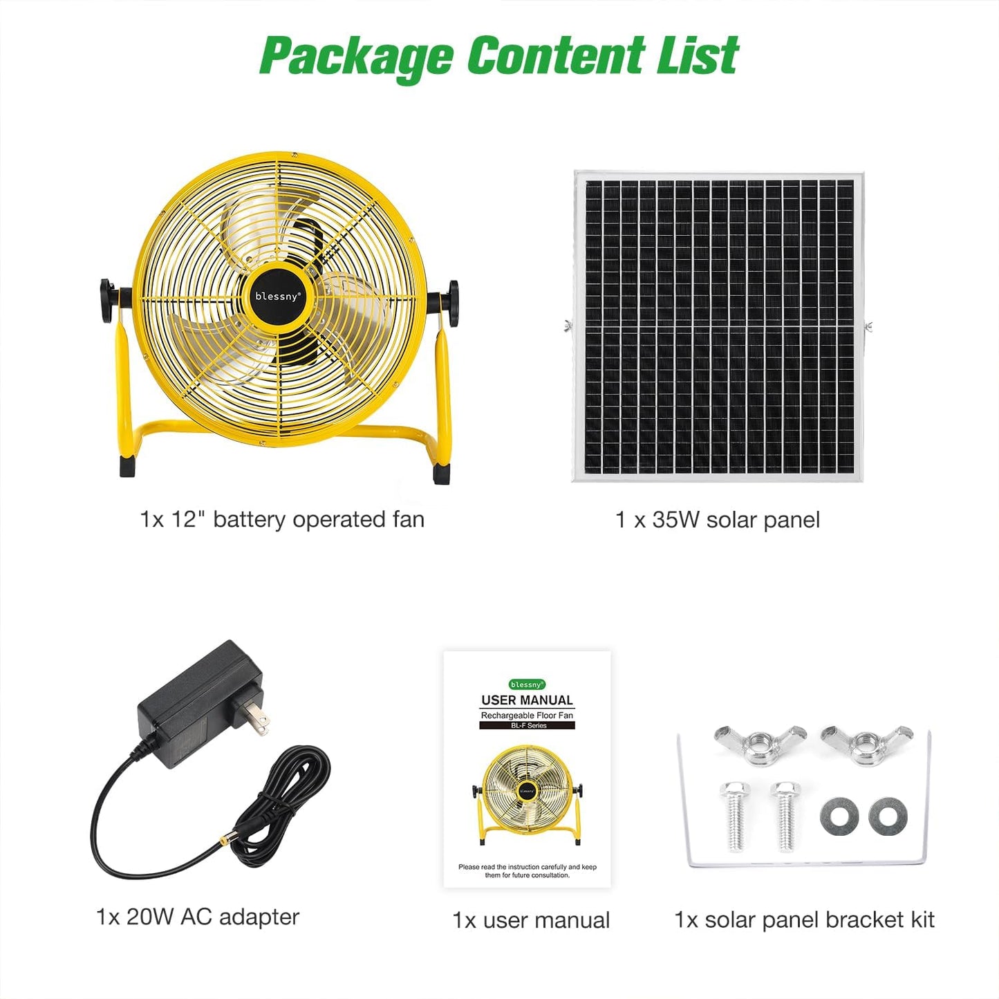 CNMI GUAM Free Air Ship. 12" Solar Rechargeable Floor Fan with 35W Solar Panel USB CHARGING outlet on fan. - Durvy Industrial_