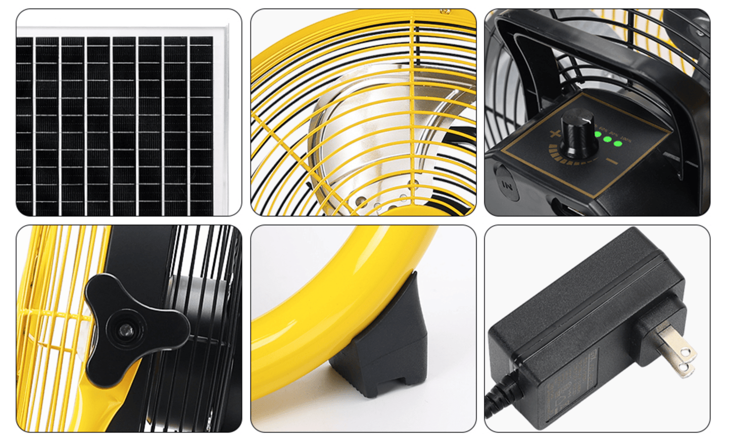 CNMI GUAM Free Air Ship. 12" Solar Rechargeable Floor Fan with 35W Solar Panel USB CHARGING outlet on fan. - Durvy Industrial_
