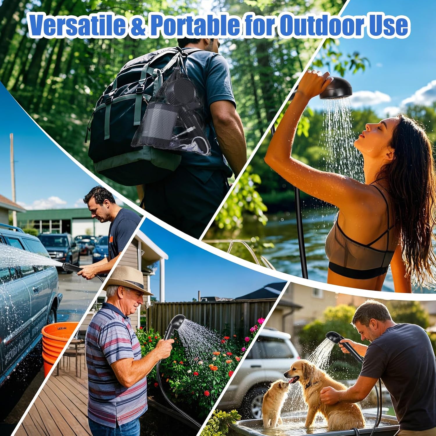 CNMI GUAM Free Air Ship. Portable Shower - Rechargeable Shower Pump with Filtered Shower Head, 4 Spray Modes & LED Display. - Durvy Industrial_