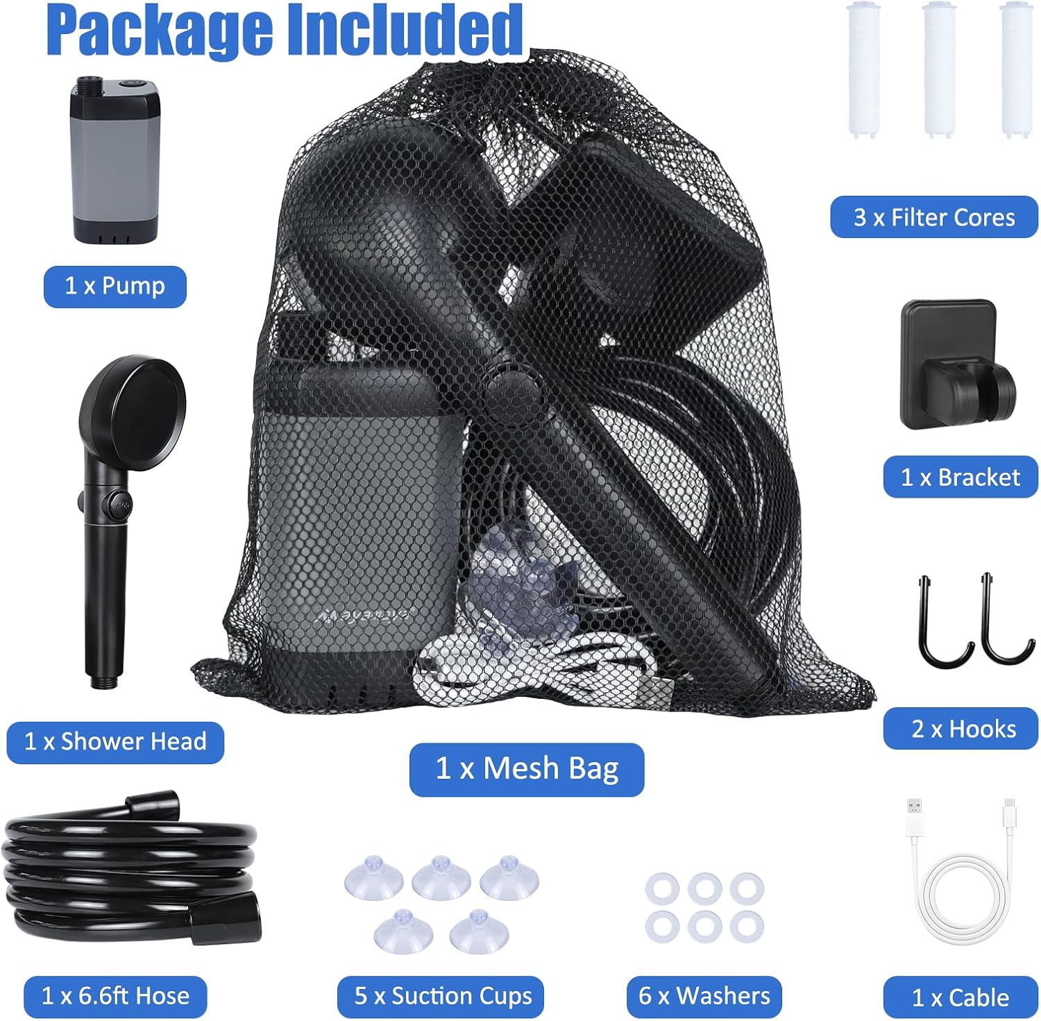 CNMI GUAM Free Air Ship. Portable Shower - Rechargeable Shower Pump with Filtered Shower Head, 4 Spray Modes & LED Display. - Durvy Industrial_