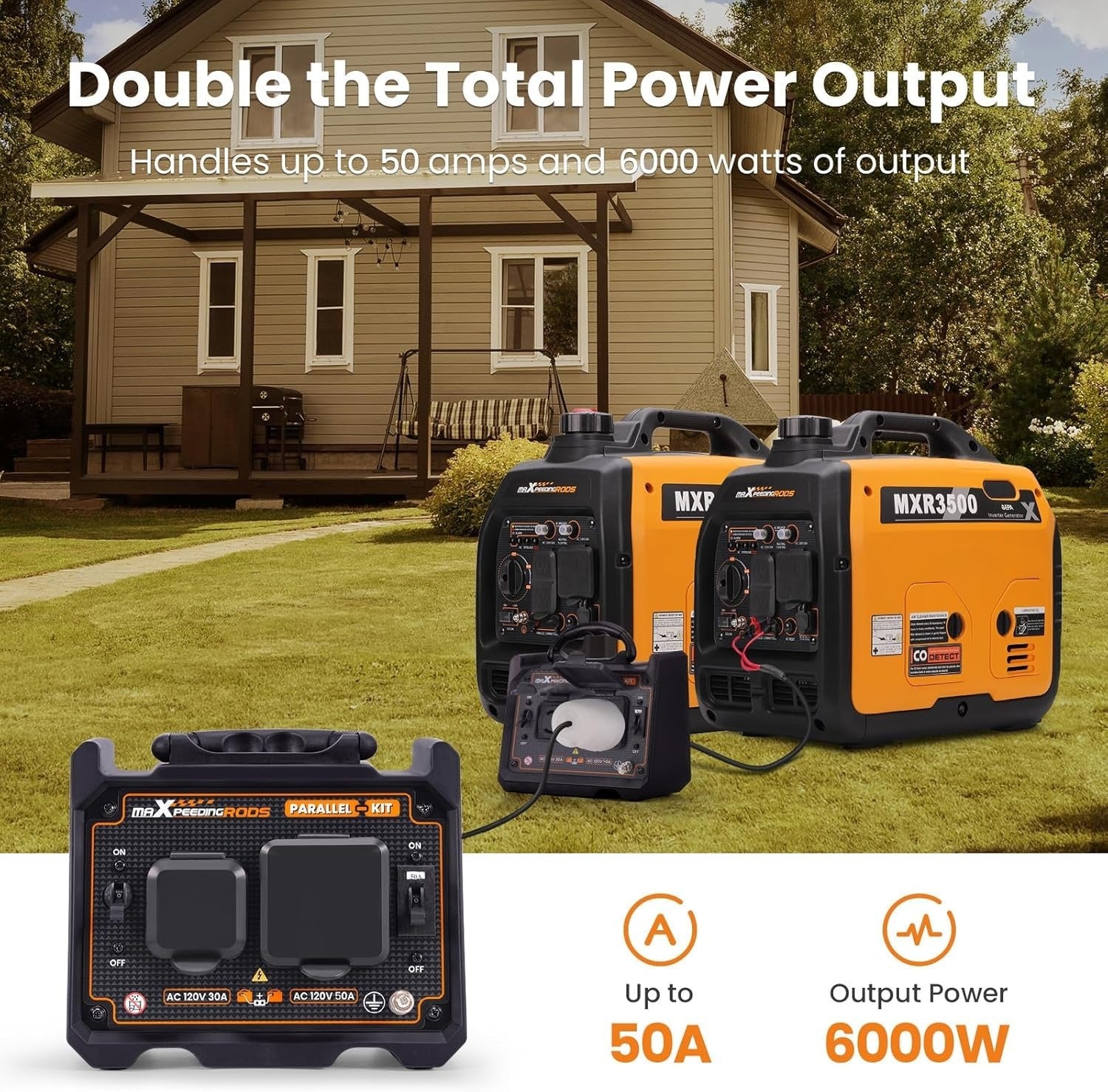 Generator Parallel Kit – 6000W Output | Works with Multiple Generator Brands | 30A & 50A Outlets | Includes Cables & Adapters - Durvy Industrial_